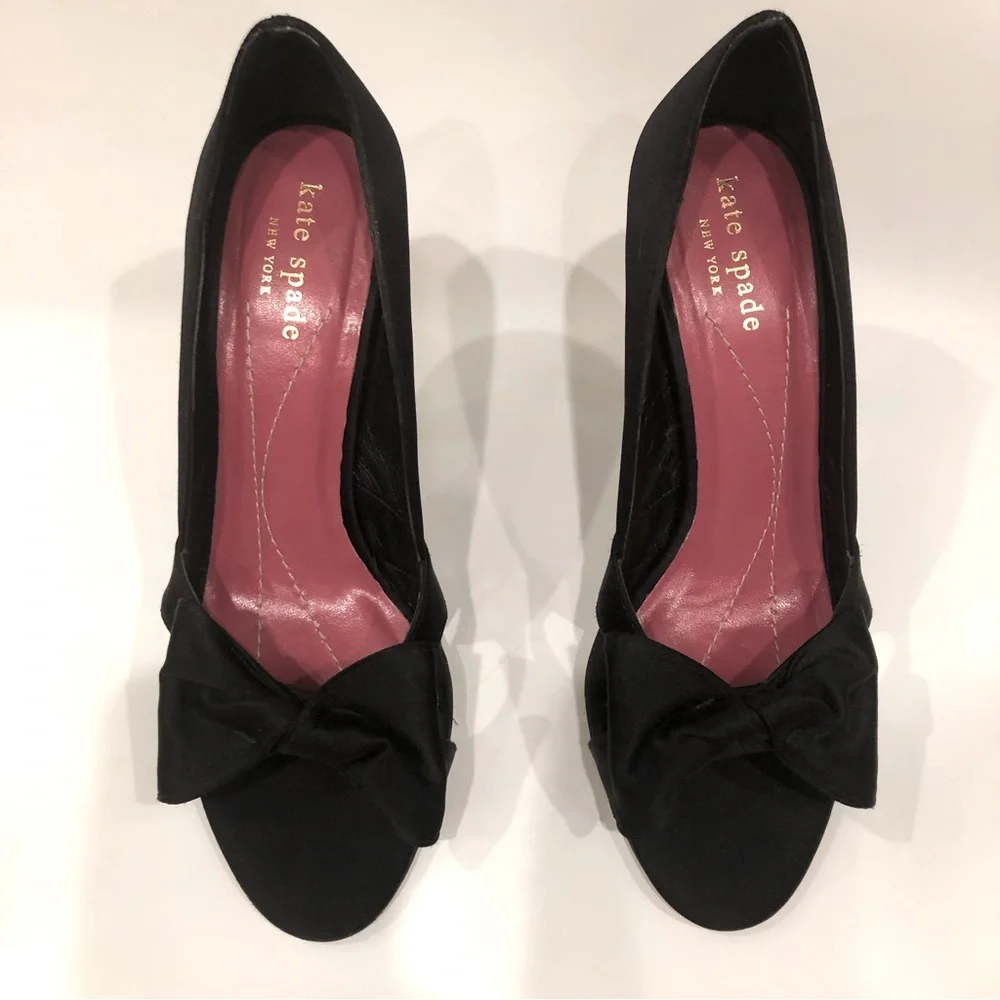 Kate Spade Hera black satin high heeled pumps